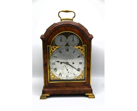 GEORGE III MAHOGANY BRACKET CLOCK BY JOHN DWERRIHOUSE LONDON, C.1790 the brass eight day movement with turned pillars and an 
