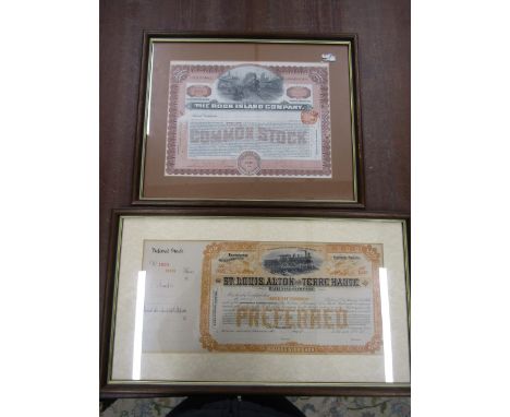 Railway Share certificates, framed and glazed 38x31/49x27cm