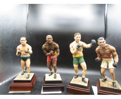 4 Art of Sport cold-cast porcelain boxing figures- Jack Johnson, Tommy Burns, Jack Dempsey, Jess Willard