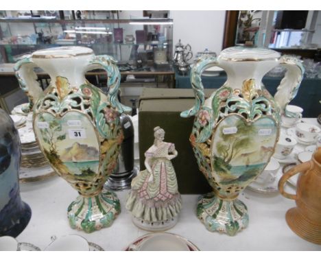 A PAIR OF LAMP BASES, AND A FIGURE