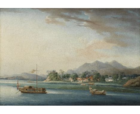 CHINESE ARTIST (CIRCA 1820)A Pair of LandscapesOil on canvas, in original gilt Chinese export frames. 57.5cm (22 1/2in) high 