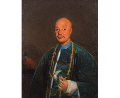 LAMQUA (CIRCA 1820-60) OR STUDIO OFPortrait of a Chinese MerchantOil on canvas, in original lacquered and gilt Chinese export