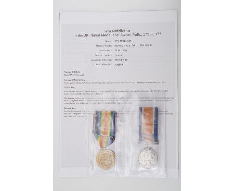 British War and Victory medals to R 6563 W Middleton, AB, RNVR