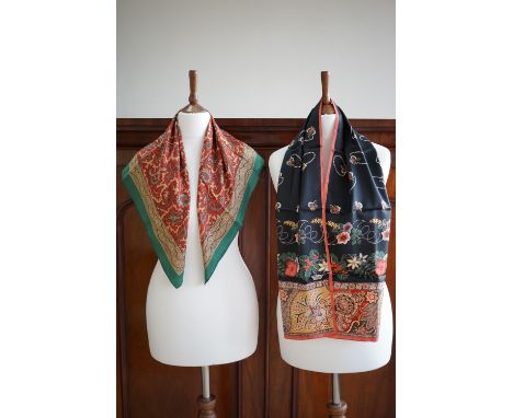 Two vintage Liberty of London silk scarves, incorporating paisley, 70 x 70 cm and 130 x 28 cm 