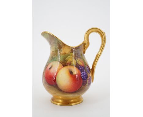 A Royal Worcester fruit study small baluster jug hand-painted by Albert Shuck, circa 1936, 8 cm 