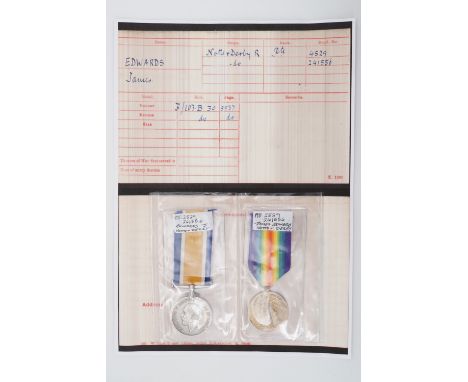 British War and Victory Medals to 2529 Pte J Edwards, Notts &amp; Derby R