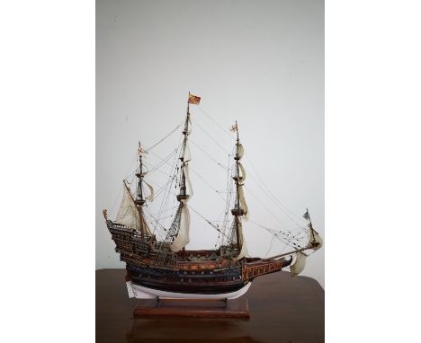 A hand-built wooden scale model of the ship HMS Royal Charles, 100 cm