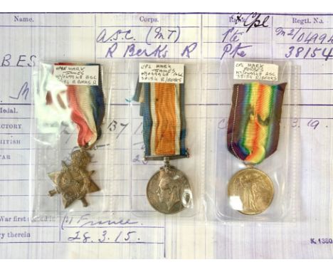 1914-15 Star, British War and Victory Medals to M2-049948 Cpl M James, R Berks R