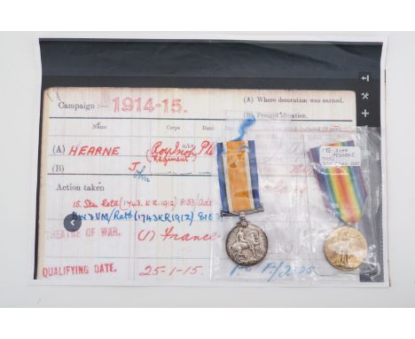 British War and Victory medals to 3951 Pte J Hearne, R Ir Regt