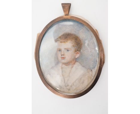 An early 20th Century portrait miniature on ivory of a young boy wearing a sailor suit, unsigned, in gilt metal frame under g