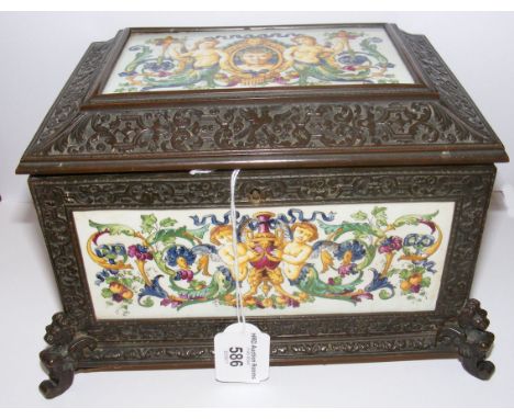 A 19th century jewellery casket - bronze painted porcelain - possibly Italian - 22cm x 16cm