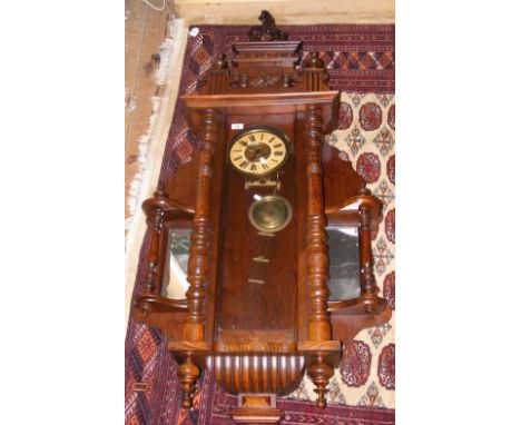 A large Vienna style wall clock for restoration, together with a pair of mirrored whatnots