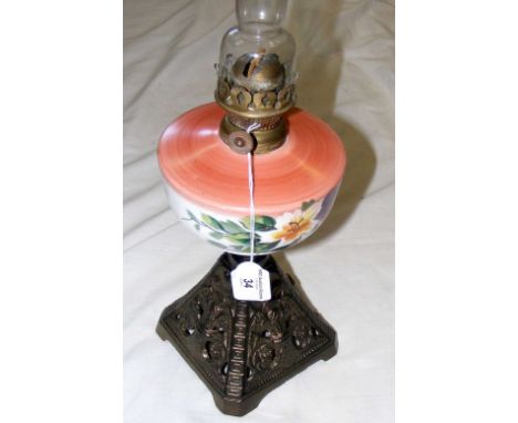 French oil lamp with ceramic reservoir, flower detail