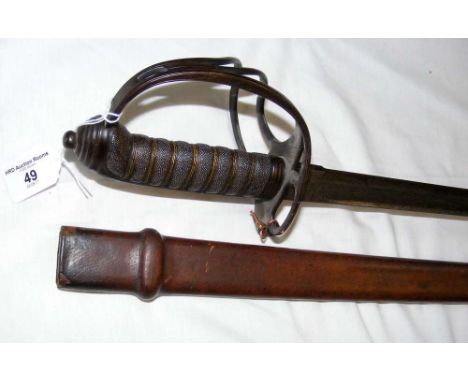 Antique Artillery Officer's sword with engraved blade - "Jamal Vuyani" with leather clad scabbard - 100cm long