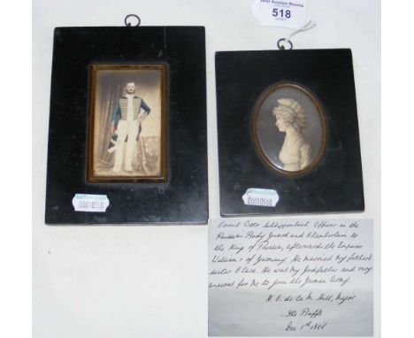 Miniature photographic portrait of Count Otto Schlippenbach - Officer in the Prussian Bodyguard, together with an oval portra