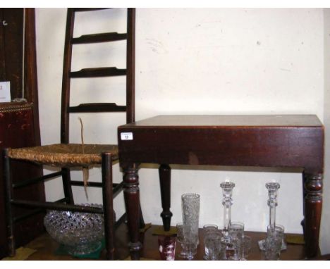 A ladder back chair, together with a mahogany antique commode with porcelain liner