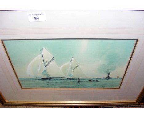 AFTER MARTYN MACKRILL - 22cm x 33cm coloured print - sailing boats under full sail