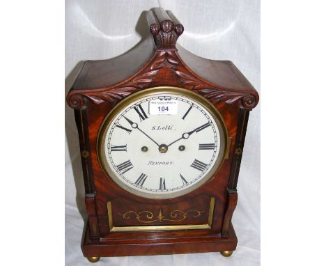 A Regency mahogany bracket clock by Lelli of Newport, Isle of Wight, having brass inlay and twin fusee repeater movement - 42