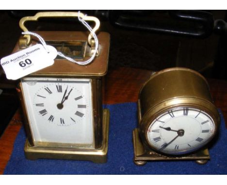 Brass cased carriage clock, together with one other bedside clock