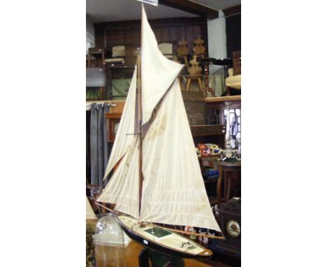 A large scale old model pond yacht of "Olave" - fully rigged and canvassed with stand - 130cm x 180cm high