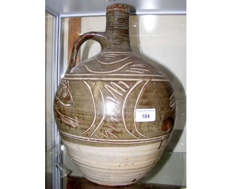 MICHAEL CARDEW - a large earthenware cider jar with slipware decoration, having impressed marks to base - 38cm high