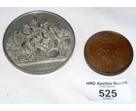 A bronze medallion - London Institution 946, together with one other