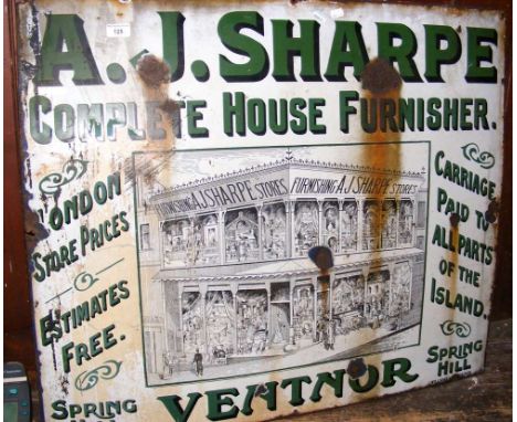 An antique enamel advertising sign for "A J Sharpe, Ventnor"