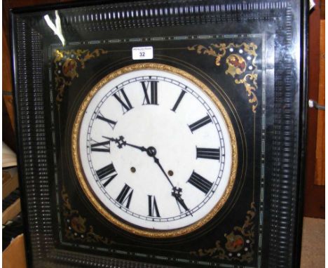 A 19th century square brass inlaid wall clock - 56cm x 56cm