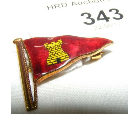 A 9ct gold and enamel I.S.C. burgee pin by Benzies, Cowes