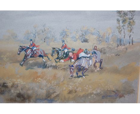 Gabriel Lamotte (French 1920-2005) - Hunting scene, gouache, signed lower right, 31.5 x 24cm  