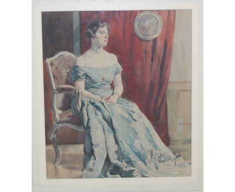 Circle of William Orpen - Full length portrait of a seated lady, watercolour with traces of pencil, 29 x 25.5cm 