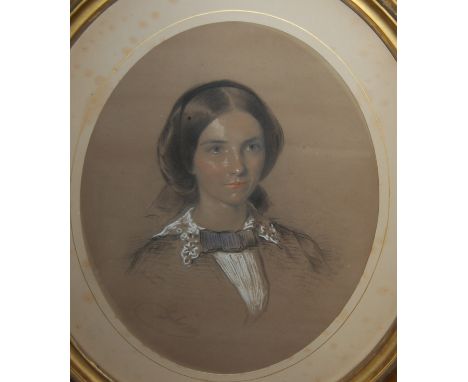 Mid-19th century English school - Head and shoulders pastel portrait of Helen Jane Gillespie, indistinctly signed and dated 1