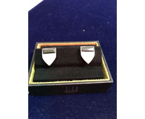 A Dunhill enamel lighter with AD motif, housed in an Alfred Dunhill box and a pair of Alfred Dunhill cufflinks in an Alfred D