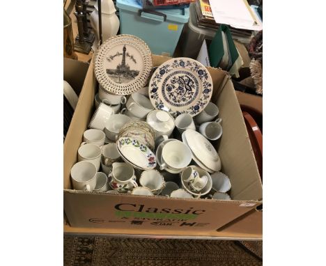 A box containing assorted china wares to include a Thomas white and silver-lined part dinner service, a quantity of Adams tea