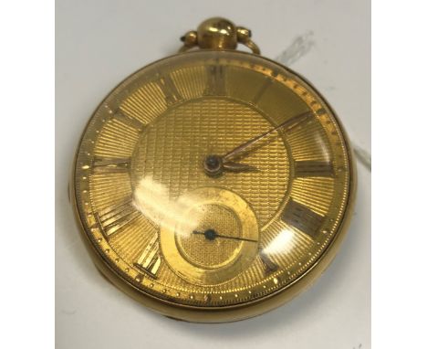 An 18 carat gold cased open face pocket watch, the single fusee movement numbered verso 11131, with engine-turned dial and ro