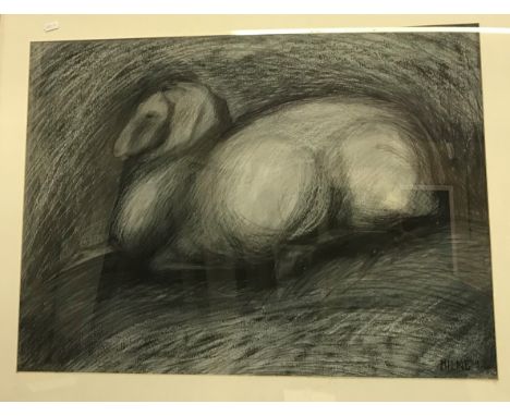 MILNE "Sheep", charcoal and chalk study, signed and dated '92 lower right, bears Canson studio stamp lower right, image size 