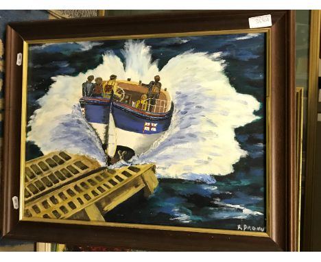 R PROVIS "Lifeboat Launch", oil on board, signed lower right, 36cm x 48cm, together with a collection of other works, includi