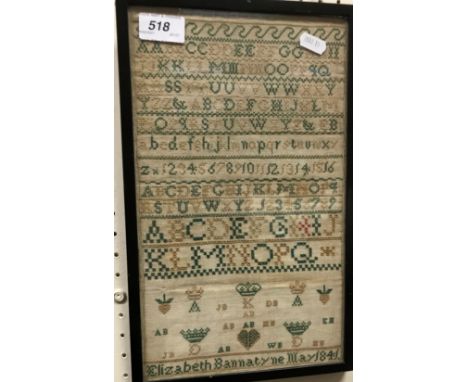 An early Victorian needlework sampler by Elizabeth Bannatyne May 1841, 35cm x 21.5cm including frame CONDITION REPORTS Has so