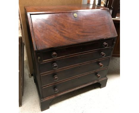 A 19th Century mahogany bureau, the fall front opening to reveal a fitted interior above four long drawers to bracket feet, 9