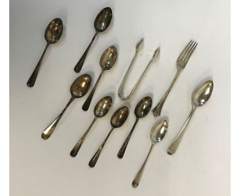 A set of six late Victorian silver teaspoons, Hanoverian pattern (by Elkington &amp; Co. Ltd, Birmingham 1898), together with