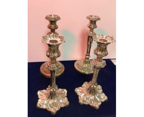 A collection of various plated wares, to include two pairs of candlesticks, 26cm H each approx, two pairs of fish servers, br