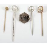 zwei seltene Pins "Fafnir", beigegeben drei weitere, um 1920