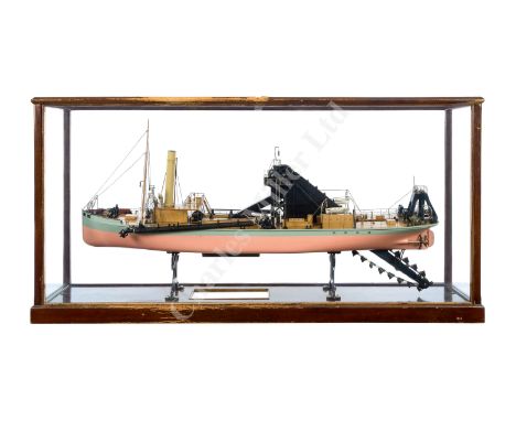A FINE BUILDER’S MODEL OF THE TWIN SCREW STERN WELL BUCKET AND SUCTION HOPPER DREDGER PARITUTU BUILT FOR THE NEW PLYMOUTH HAR