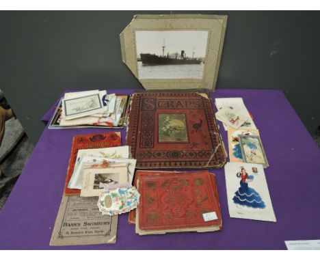 A collection of vintage Greeting Cards, Calendars, Album of Scraps, 3 Almanacs 1900, 1901 &amp; 1915, a small  Stamp Album in