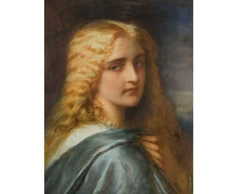 Edward Tayler (1828-1906) Portrait of a fair-haired girl looking over her shoulderwith the artist's name on an old label to t