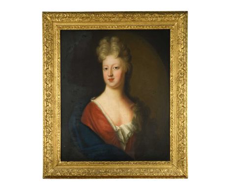 Follower of Frederick Kerseboom Portrait of a lady, possibly Susannah Hillersdon (1686-1750), bust length, wearing a red dres