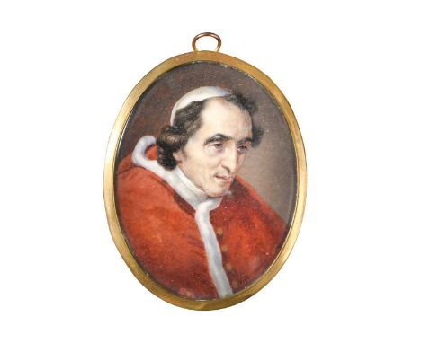 After Vincenzo Camuccini  Portrait miniature of Pope Pius VII (1742-1823)verso of the frame engraved 'Pius VII when a prisone