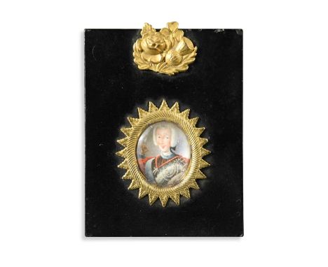French School, 18th century Portrait miniature believed to be of Prince Charles Edward Stuart (1720-1788) wearing the insigni