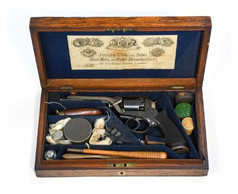 A percussion Beaumont-Adams type double-action five-shot revolver, mid-19th century, retailed by Joseph Lang and Sons, London