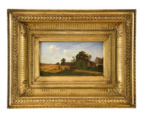 Italian School, 1881 Harvest scene with a hay cart signed and dated lower right ‘Mo(n?)frorli…1881’ oil on panel  11.5 x 21cm